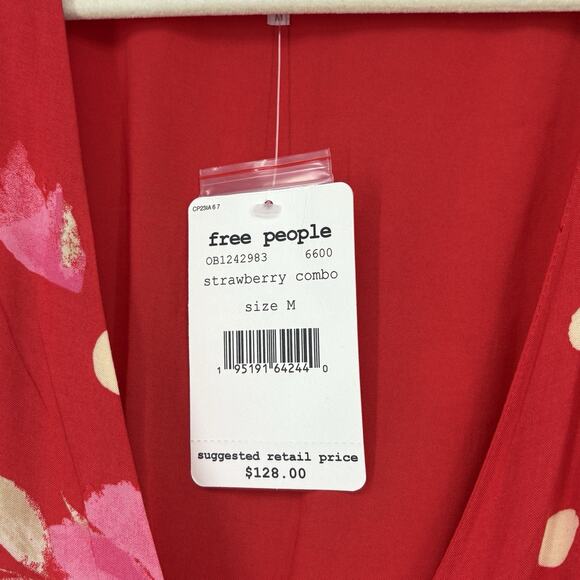 Free People Mini Dress Medium Red Strawberry Combo Date Night Boho - Picture 2 of 7